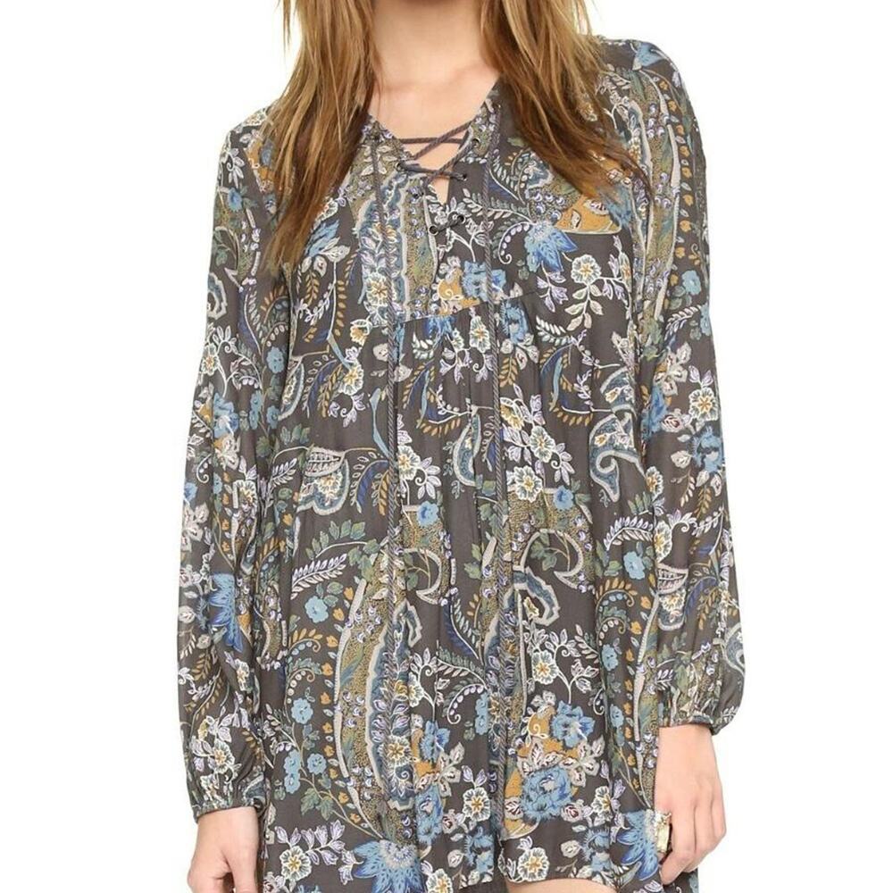 Free People green and blue paisley print mini dress size small